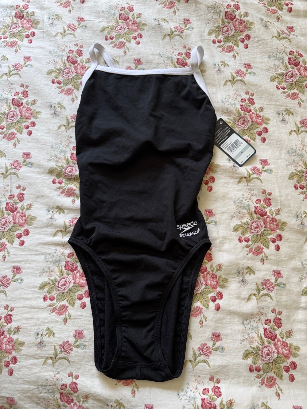 Speedo Black One-Piece Swimsuit with White Straps Endurance 26